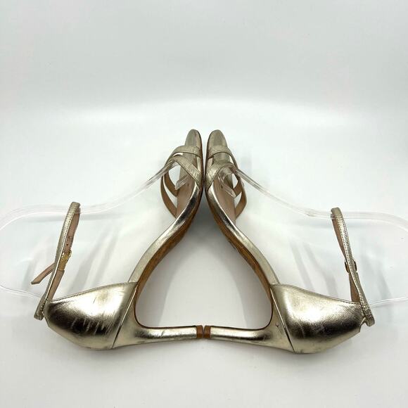 Stuart Weitzman Metallic Gold Ankle Strap Heeled Sandals Women's 5.5 - Picture 7 of 9